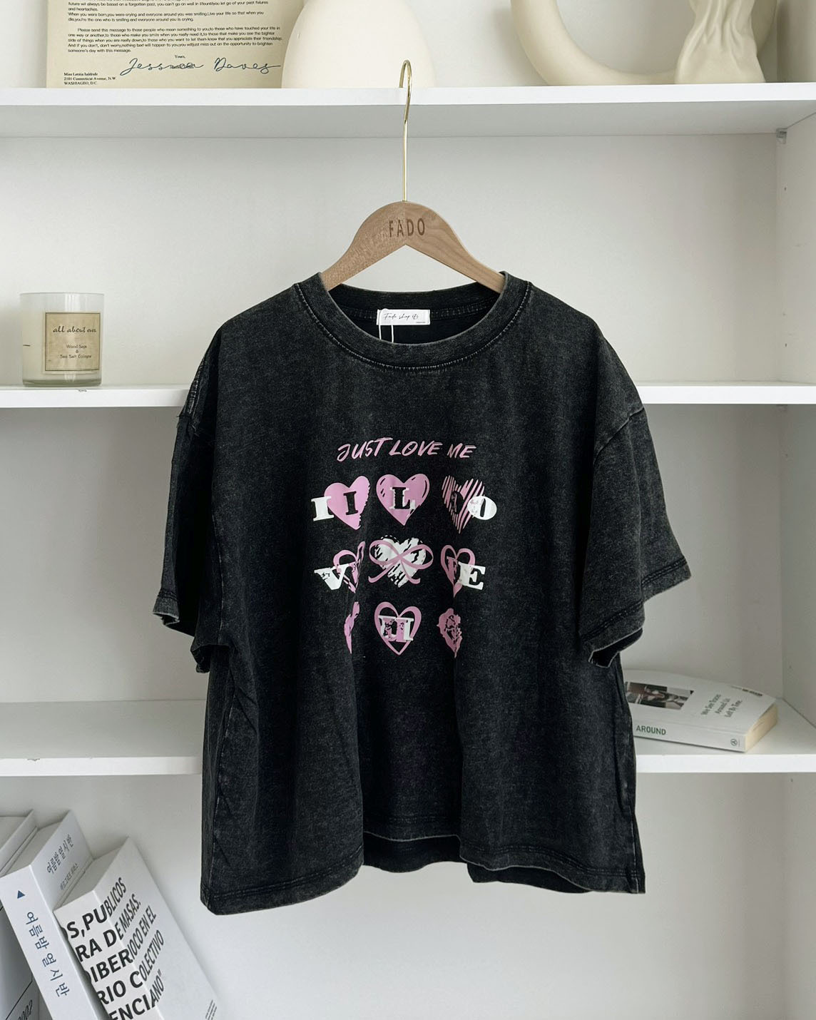 法朵Fado shop｜復古水洗愛心塗鴉寬鬆短T 0215150 三色