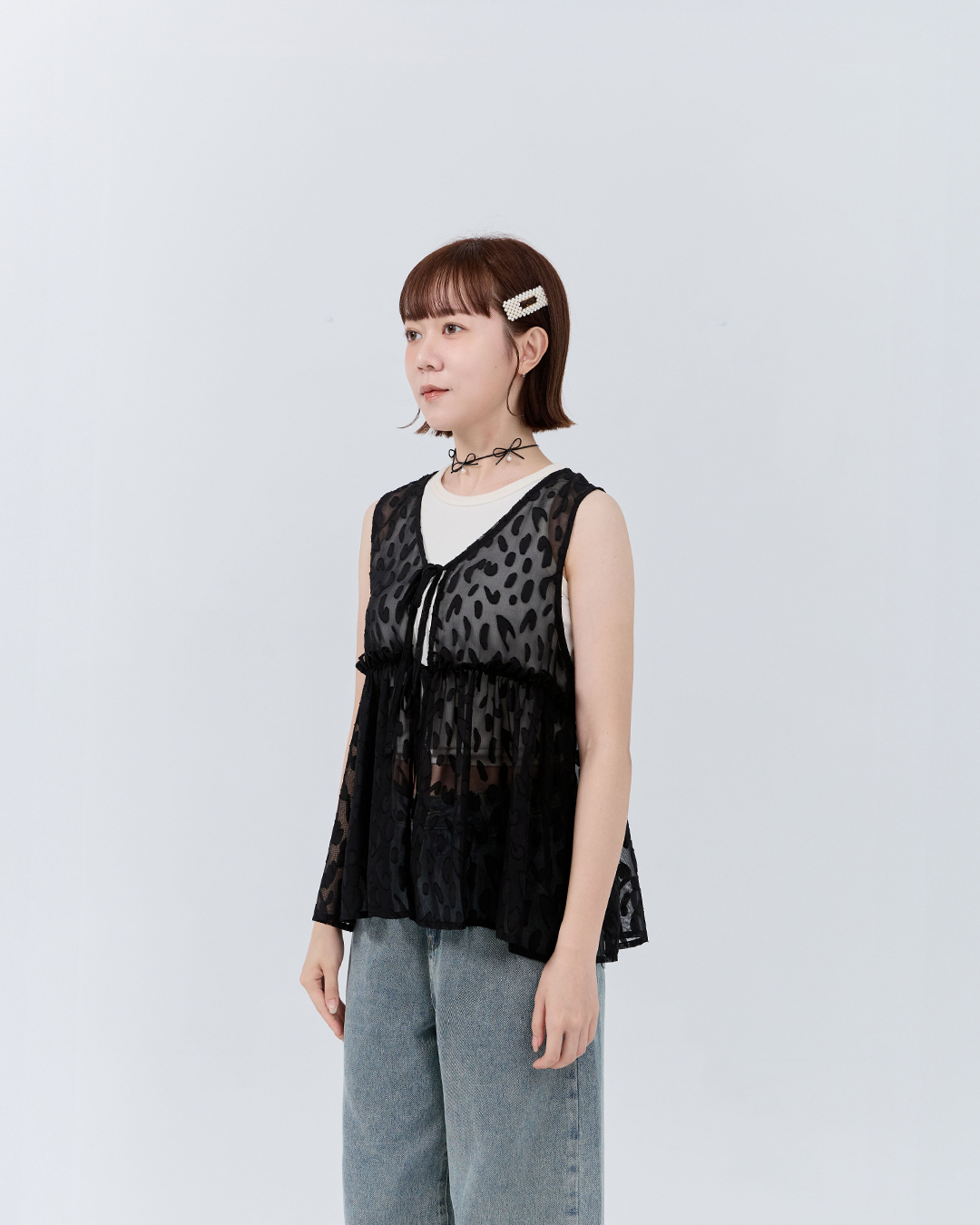 Leopard print double-strapped umbrella-hem sheer vest/cover-up, available in three colors【01099781】in stock+pre-order