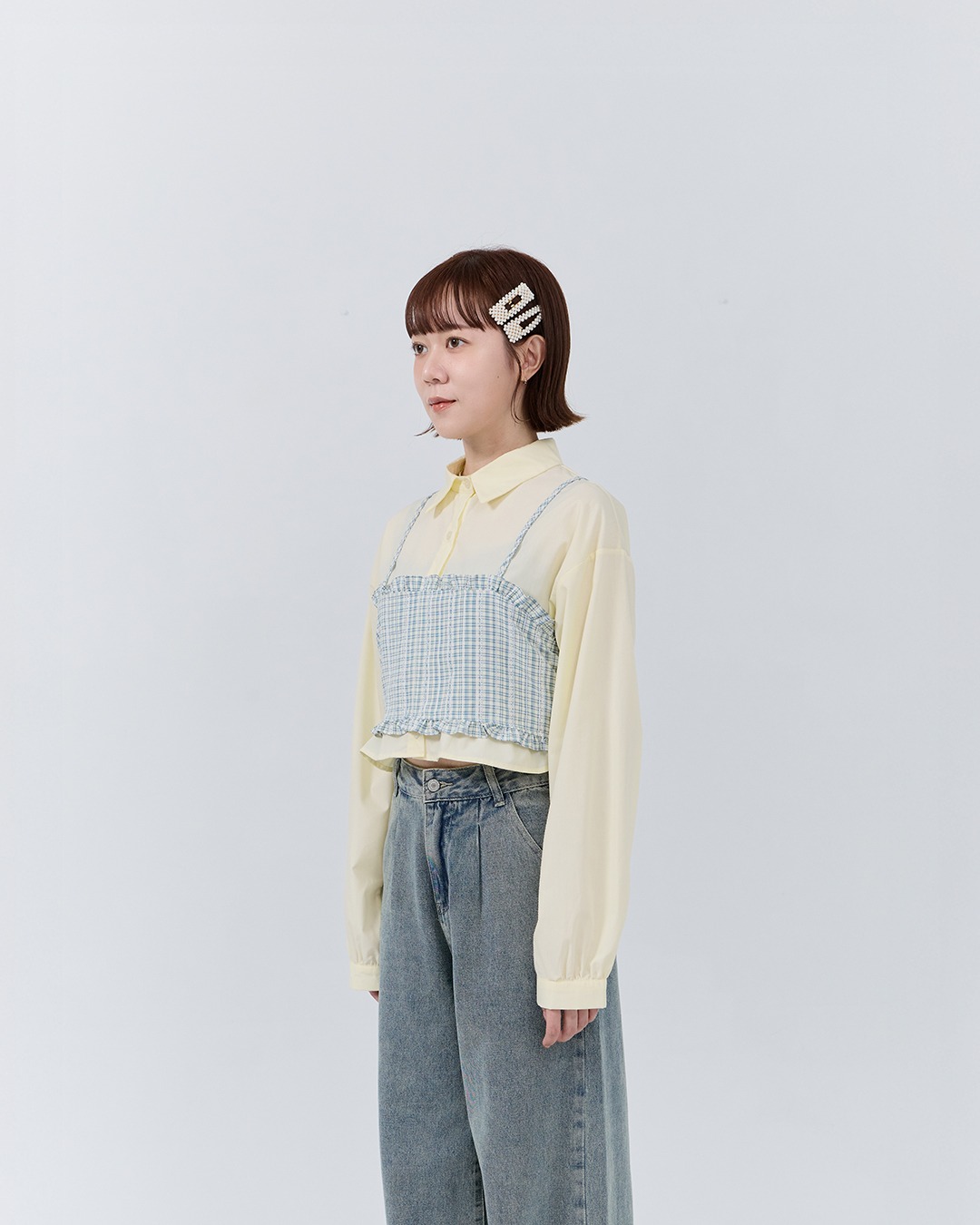 Checkered ruffled reversible spaghetti strap blouse vest, available in three colors【01099639】in stock+pre-order