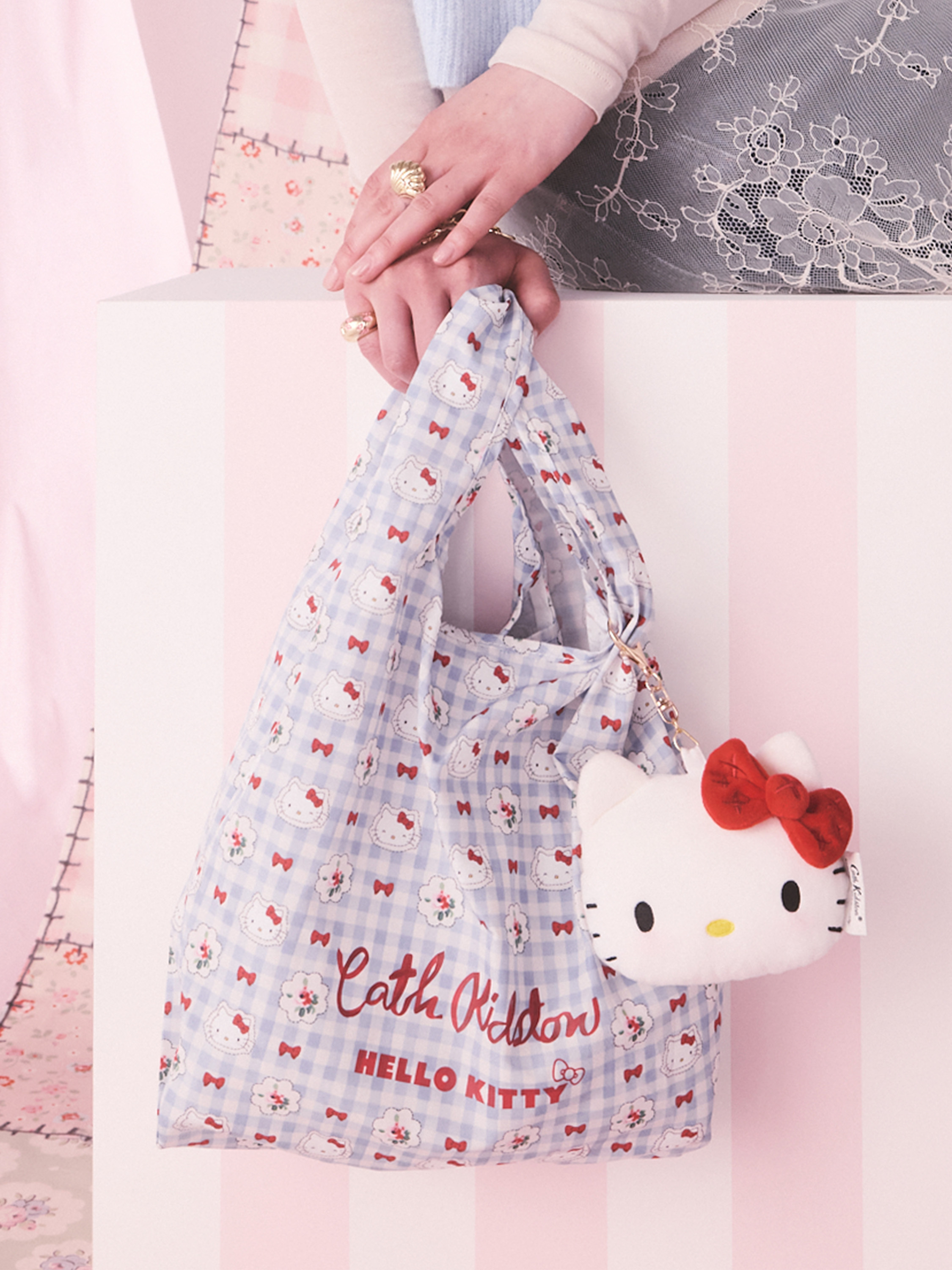 Cath Kidston × Hello Kitty 環保購物袋附吊飾 (Hello Kitty Gingham Provence)
