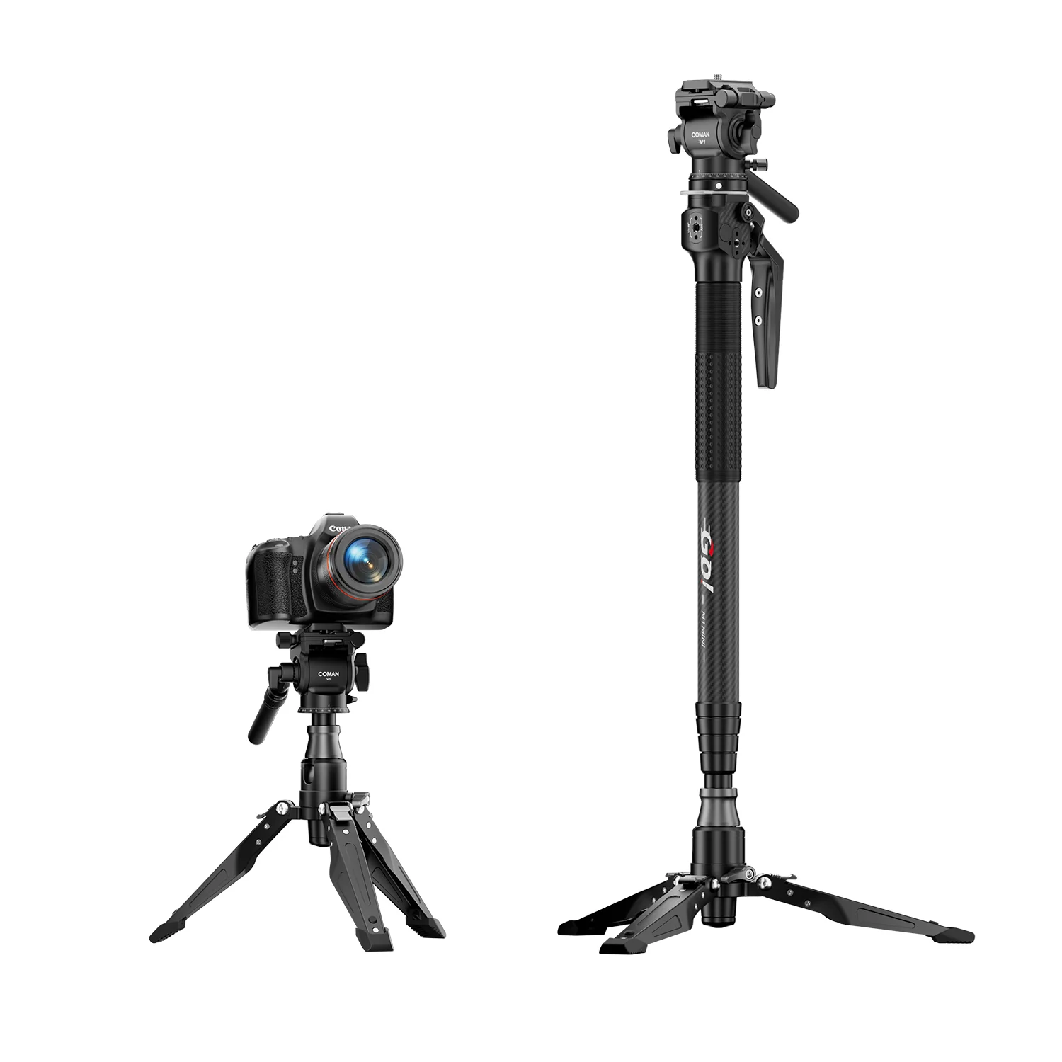 COMAN CONM1MINIV1 MINI V1 碳纖維四節一鍵快速調整 150cm連V1 液壓雲臺單腳架套裝