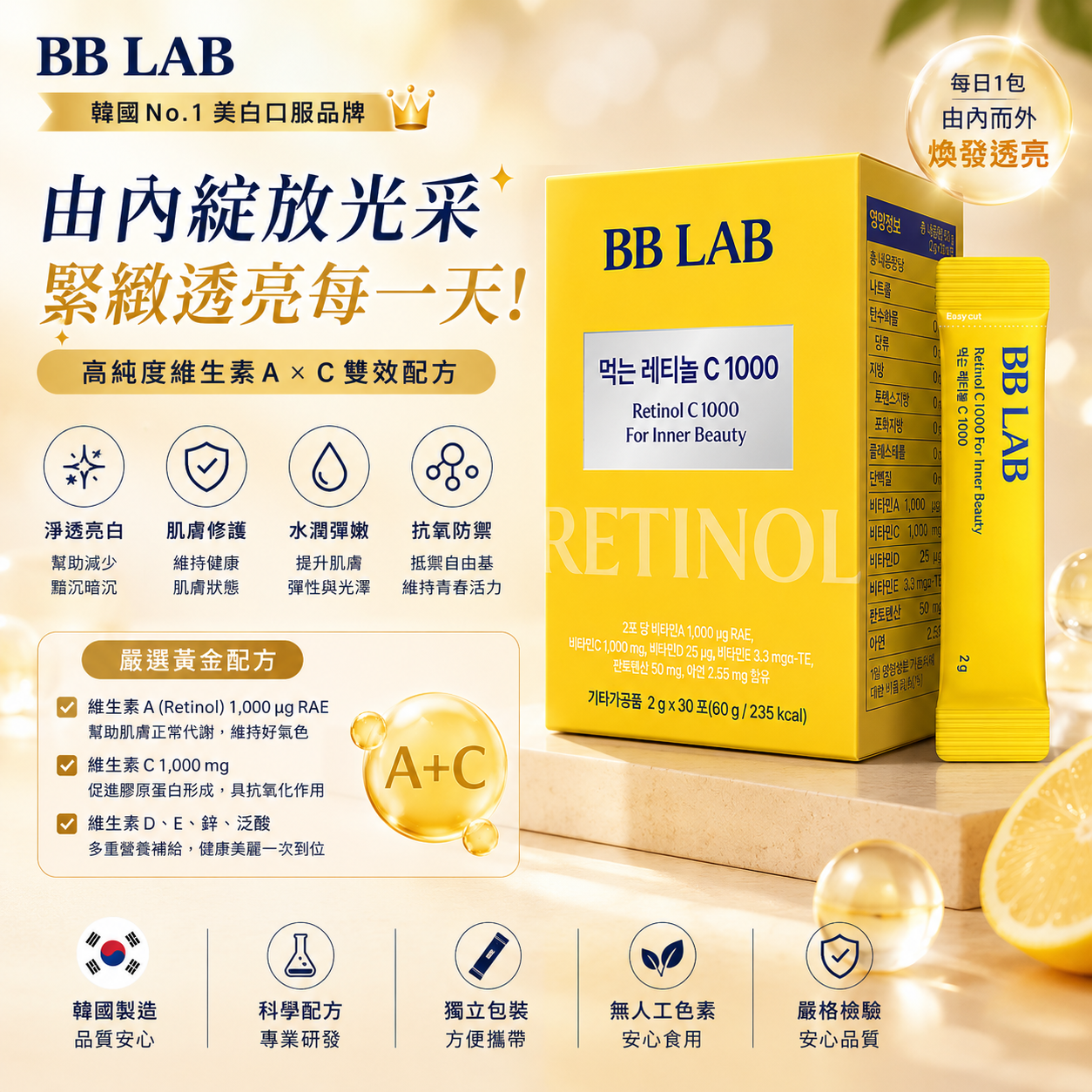 【直播】LX060118 BB LAB 視黃醇維他命C 1000 (30條裝)
