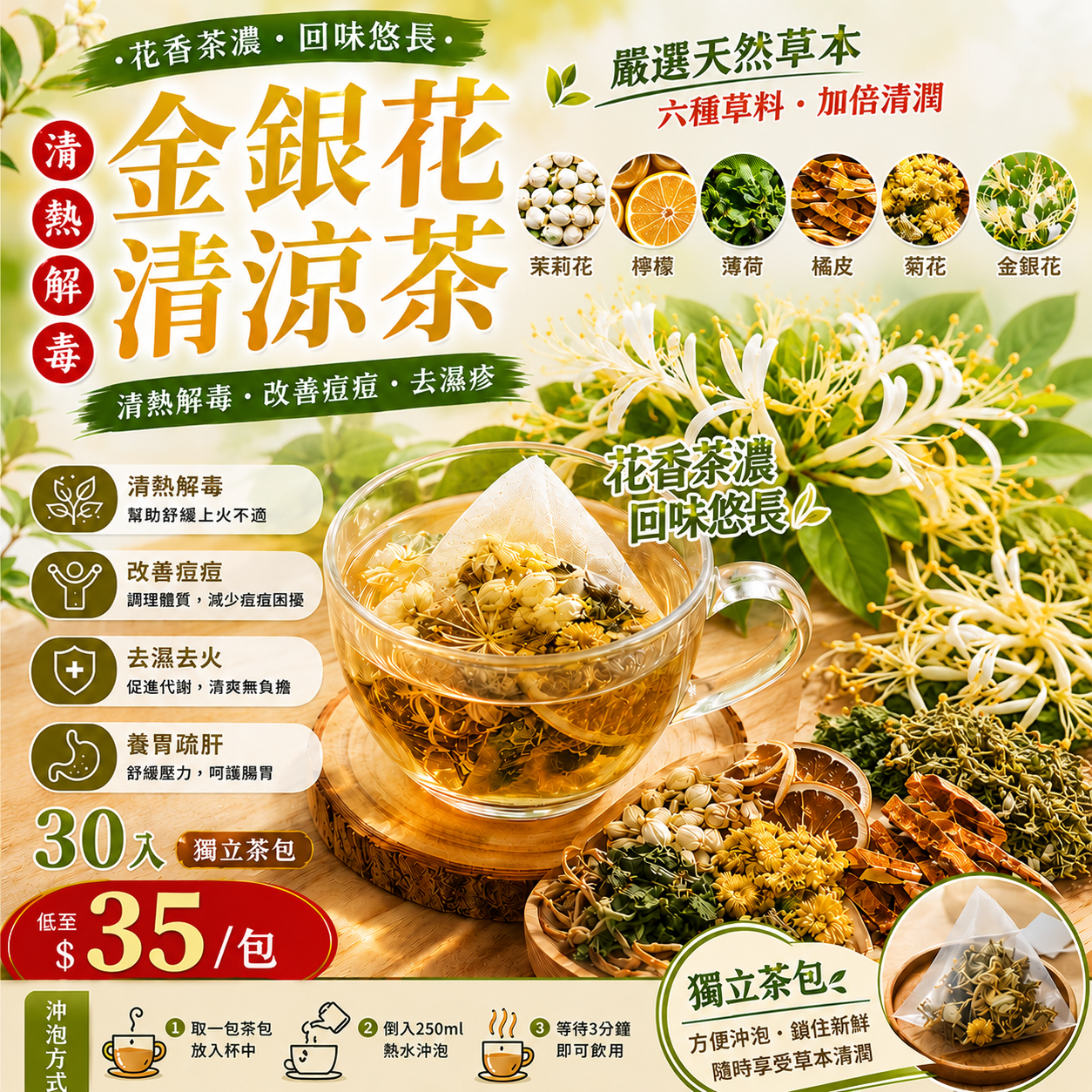 【UB9551】清熱解毒金银花清凉茶 (30入)