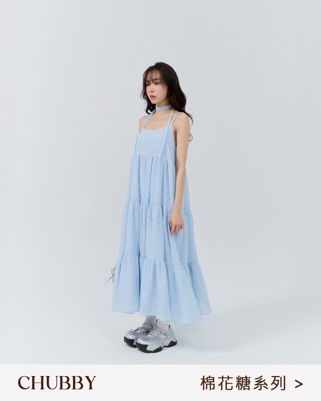 Marshmallow-patterned polka dot long dress with tie, available in three colors, sizes S/M/L.【01087317】in stock+pre-order