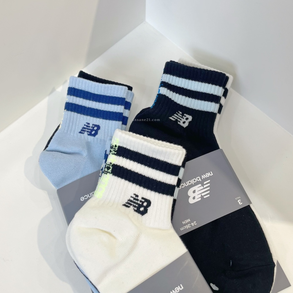 NEW BALANCE NB 三色條紋 藍白黑 中筒襪 襪子