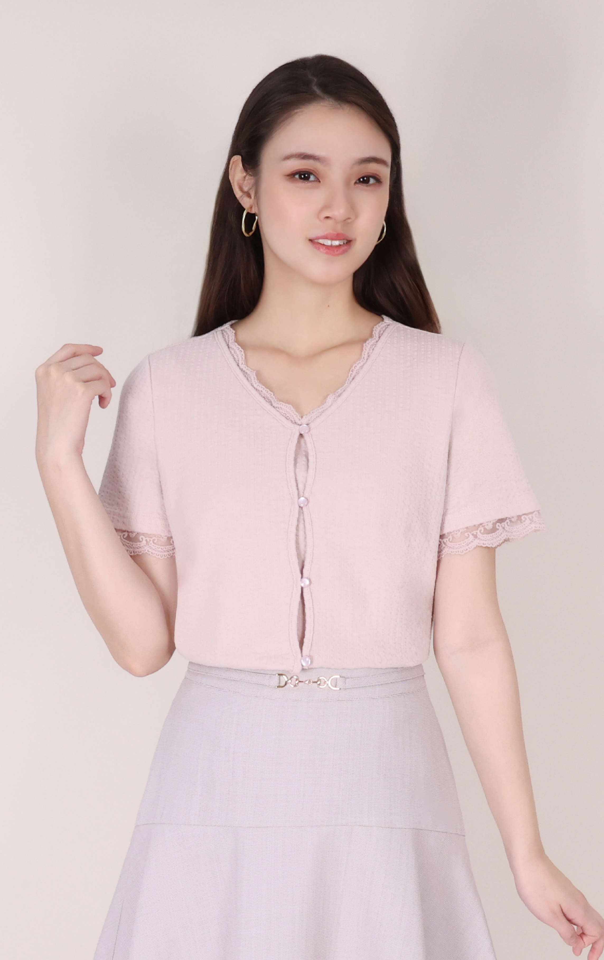 Elegant V-Neck Lace Trim Top ST0900
