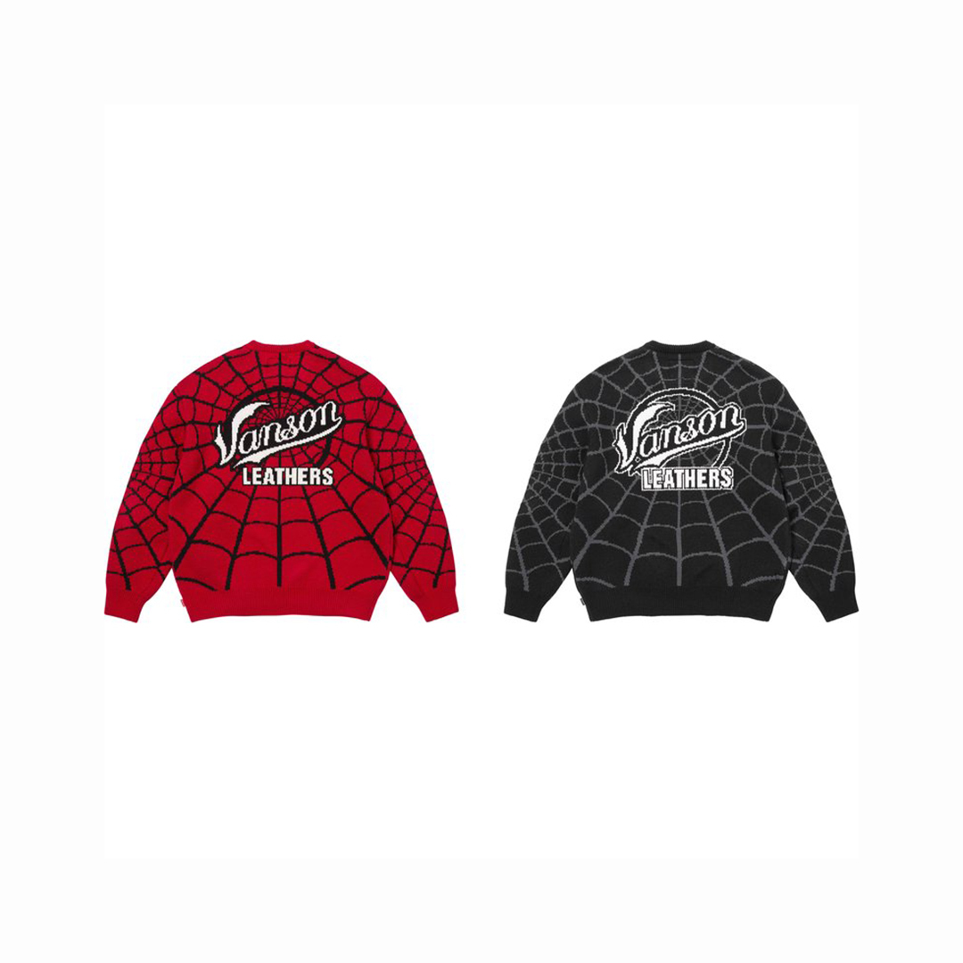 SUPREME X VANSON LEATHER SPIDER-MAN SWEATER SS26 蜘蛛人毛衣 黑/紅-SS26SK41