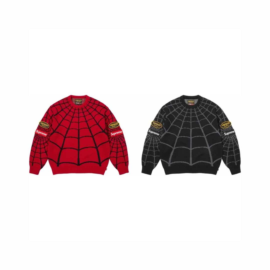 SUPREME X VANSON LEATHER SPIDER-MAN SWEATER SS26 蜘蛛人毛衣 黑/紅-SS26SK41