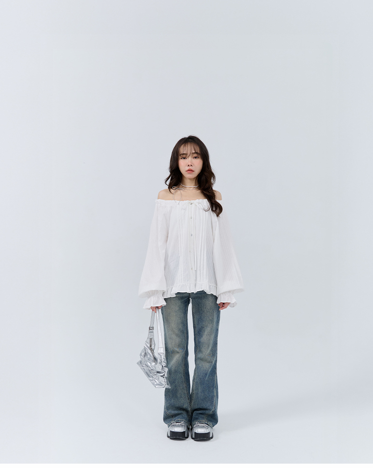 Striped ruffled drawstring two-way wide-leg top【01099747】in stock+pre-order