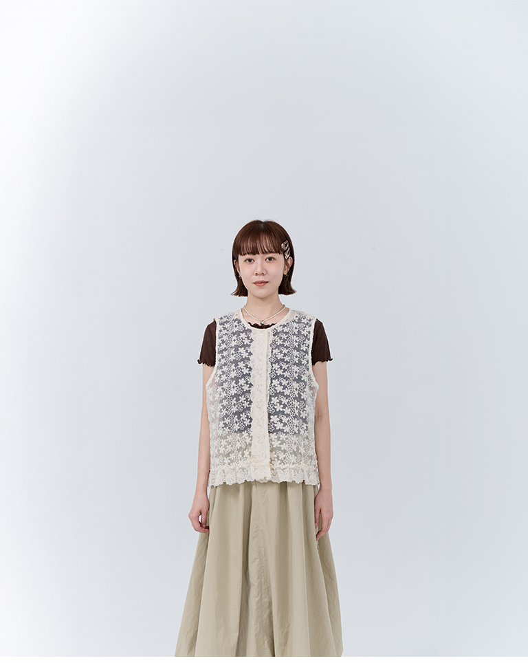 Jacquard ruffled openwork button-down wide vest【01099751】in stock+pre-order
