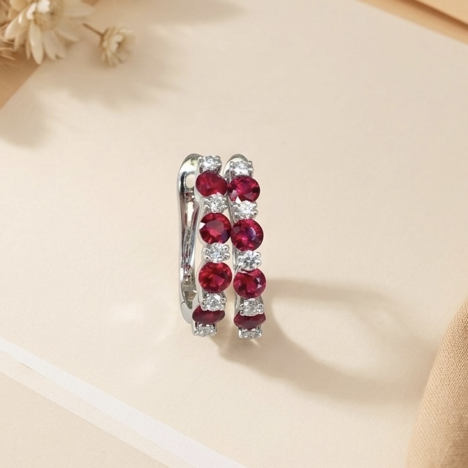 18K Gold Natural Ruby Earrings with Diamonds setting