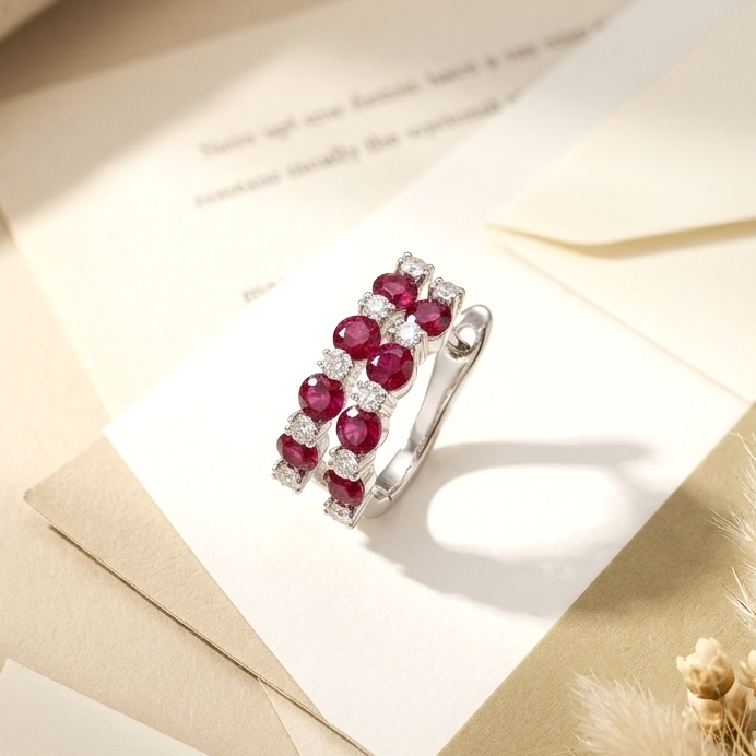 18K Gold Natural Ruby Earrings with Diamonds setting