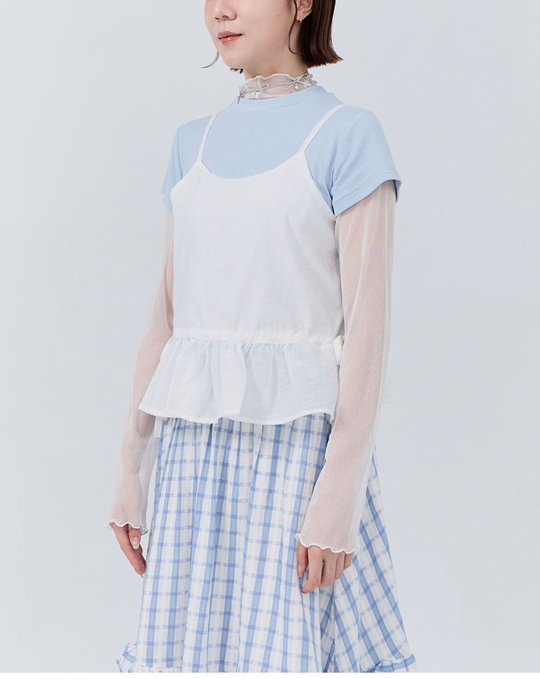Two-piece short-sleeved top with ruffled hem, available in two colors.【01140089】in stock+pre-order