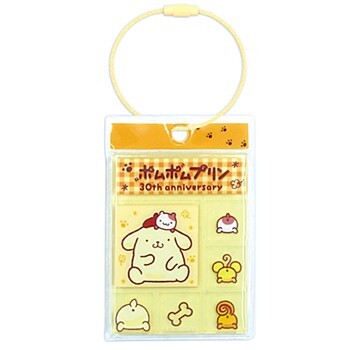 日本 Sanrio Pom Pom Purin 布甸狗 30周年慶祝派對 - 磚形貼紙風吊飾匙扣