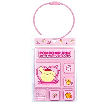 日本 Sanrio Pom Pom Purin 布甸狗 30周年慶祝派對 - 磚形貼紙風吊飾匙扣