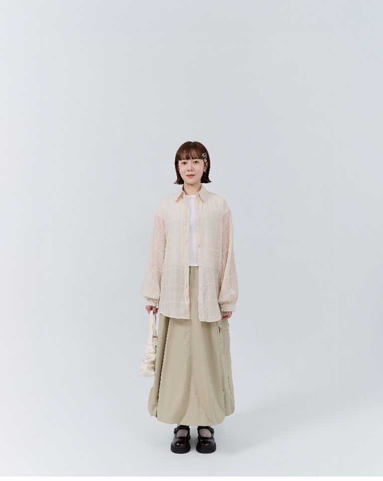 Large pocket pleated cargo balloon maxi skirt, available in two colors, S/M.【03021752】in stock+pre-order