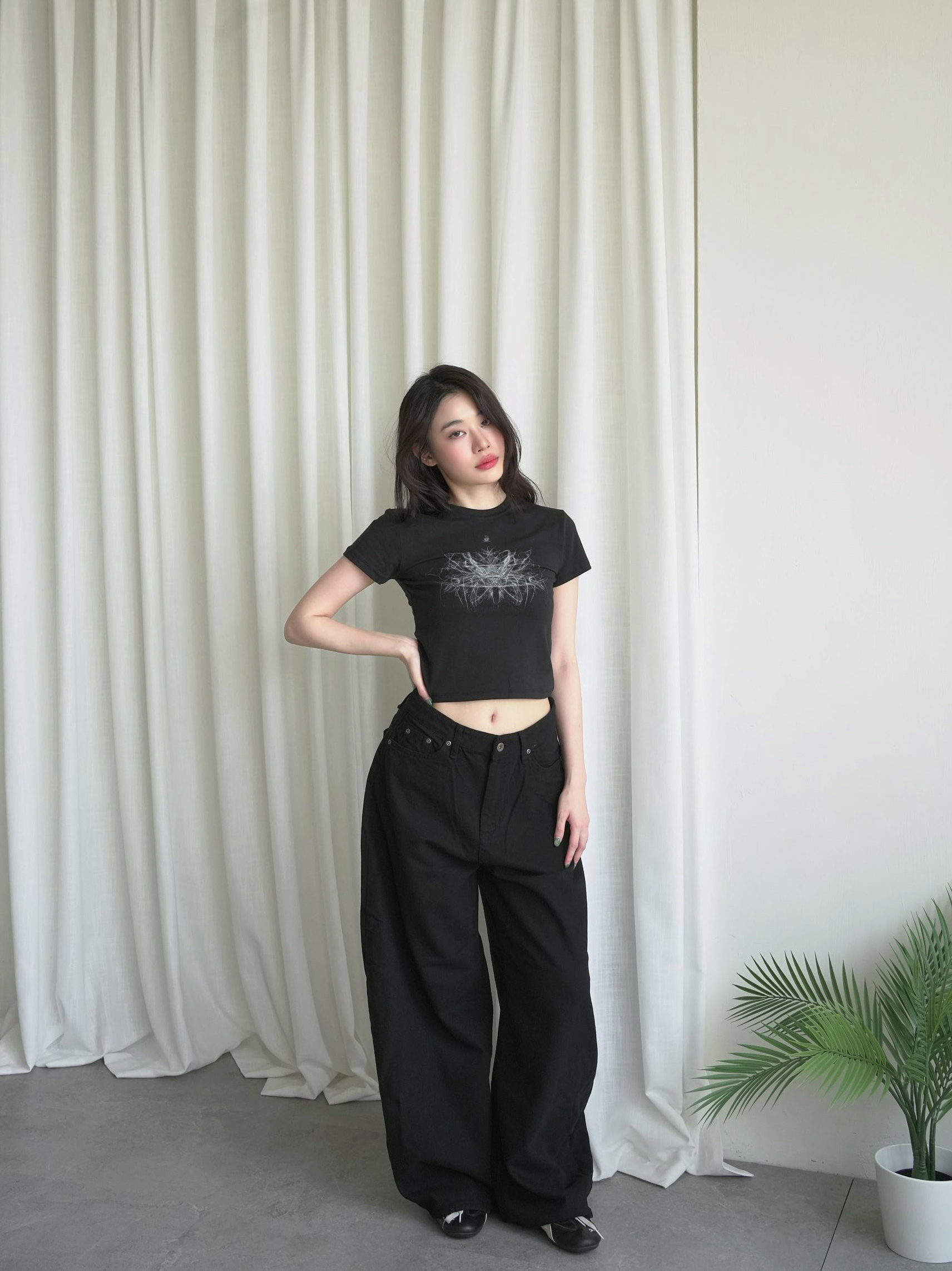90s Archive 後扣十字鉚釘寬褲