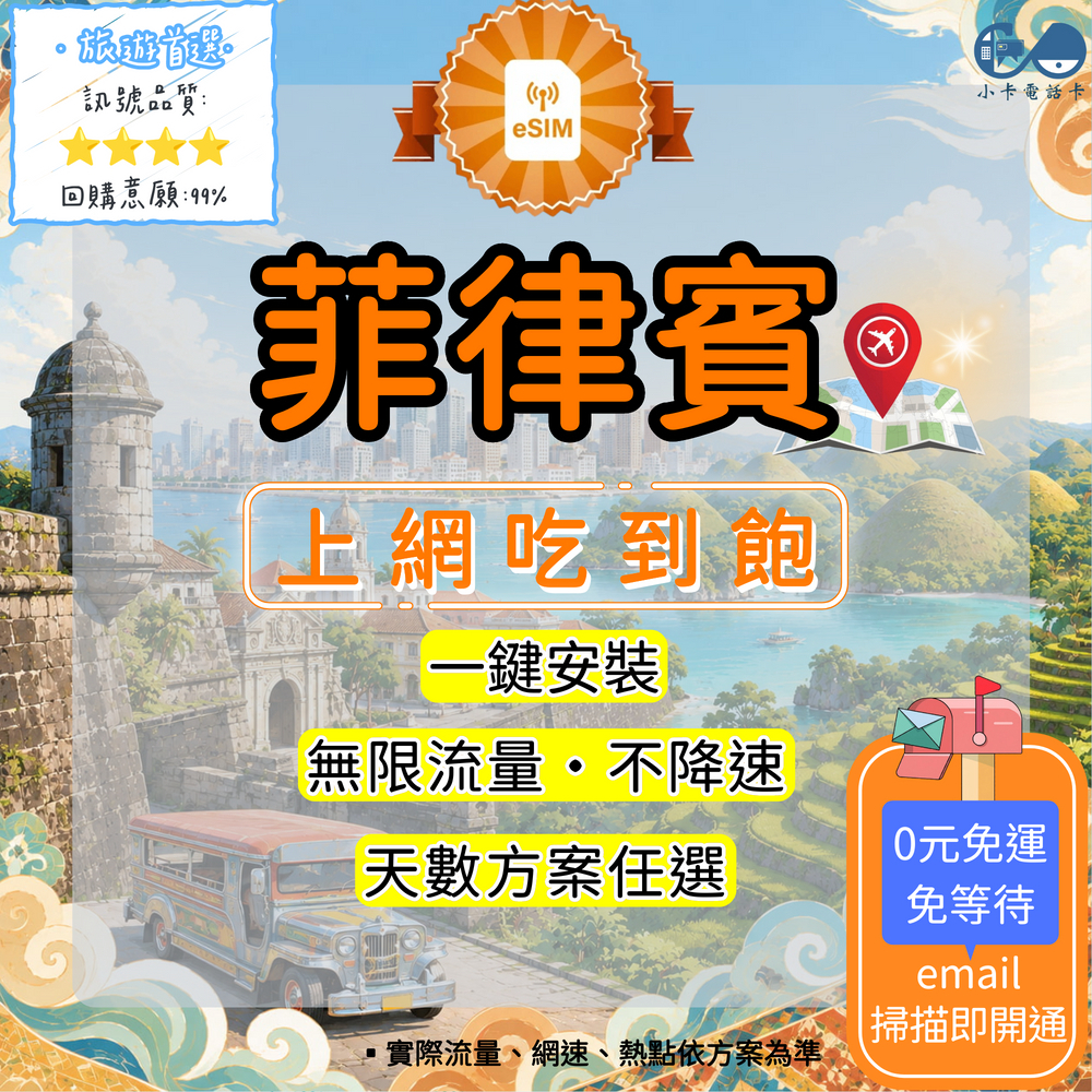 【eSIM】菲律賓網卡全方案｜吃到飽·原生線路·全網通·彈性方案選擇〈快速啟用、免運即時開通、天數客制化〉