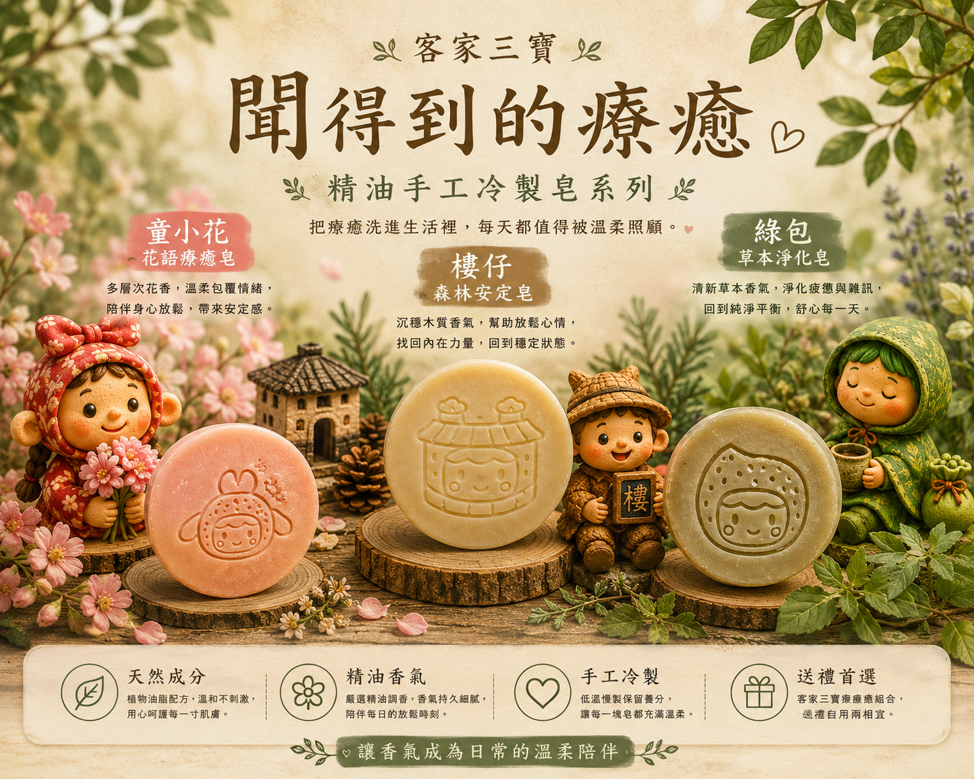 『童話黏土』文創商品-聞得到的療癒 客家三寶精油手工冷製皂