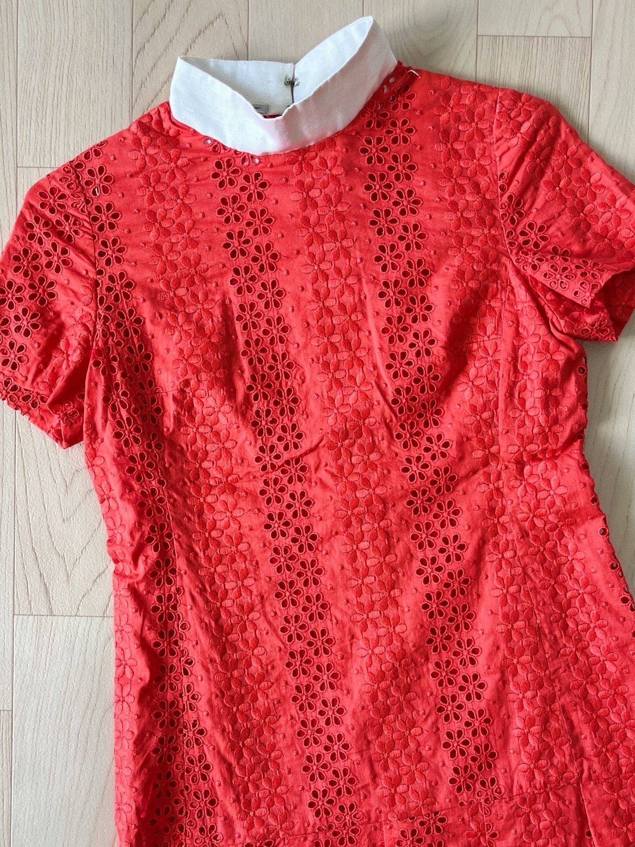 橙紅色刺繡小花古著連身裙