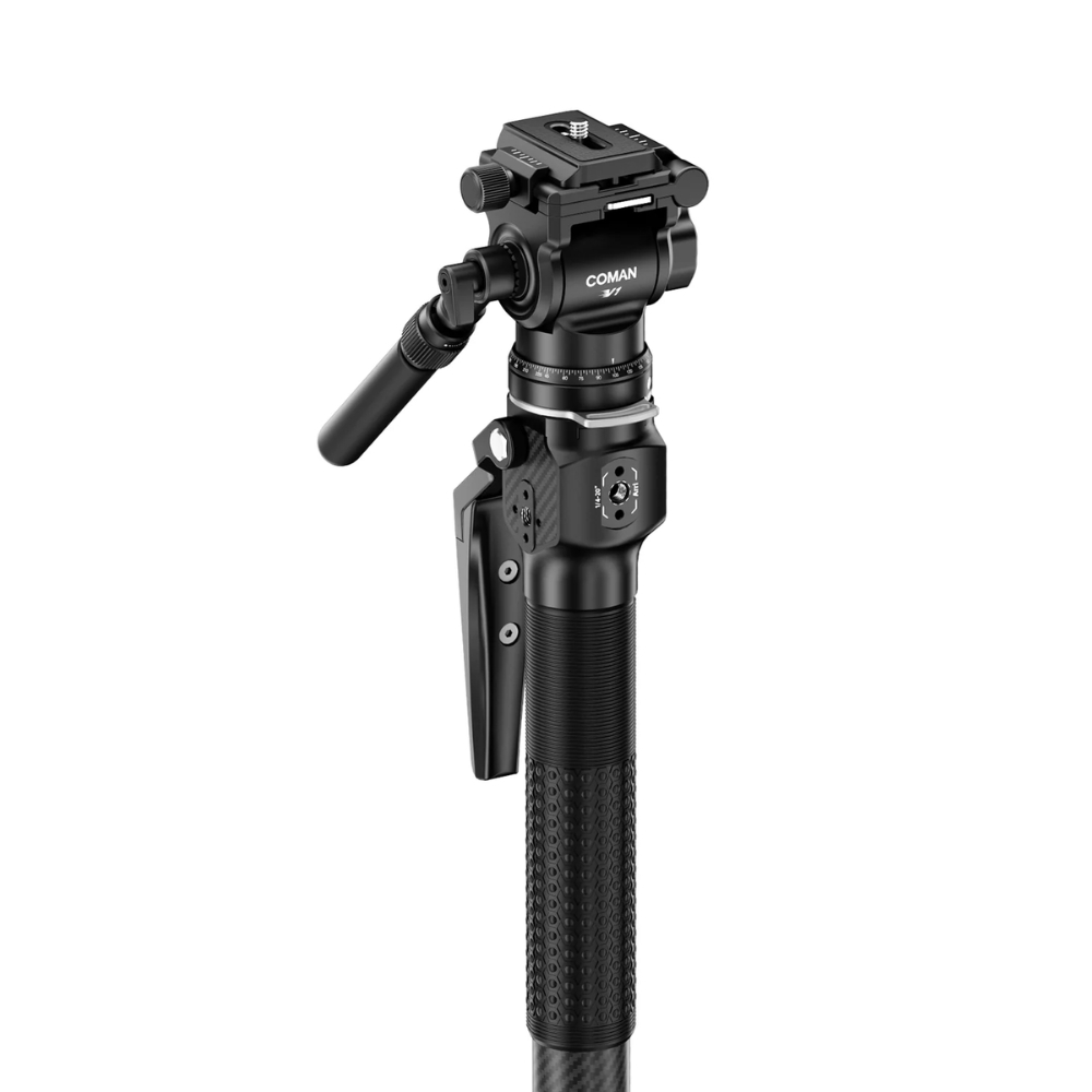 COMAN CONM1MINIV1 MINI V1 碳纖維四節一鍵快速調整 150cm連V1 液壓雲臺單腳架套裝