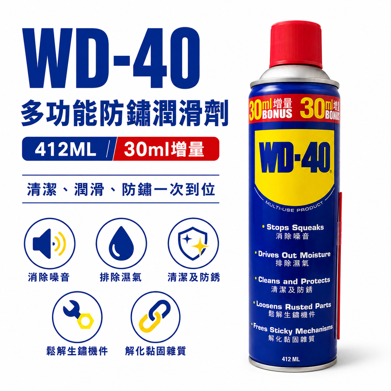 美國 WD-40｜專業型金屬保護防鏽油 防銹油 清潔 除銹油 除濕 噴式潤滑劑 多功能除鏽油｜WD40｜412ML