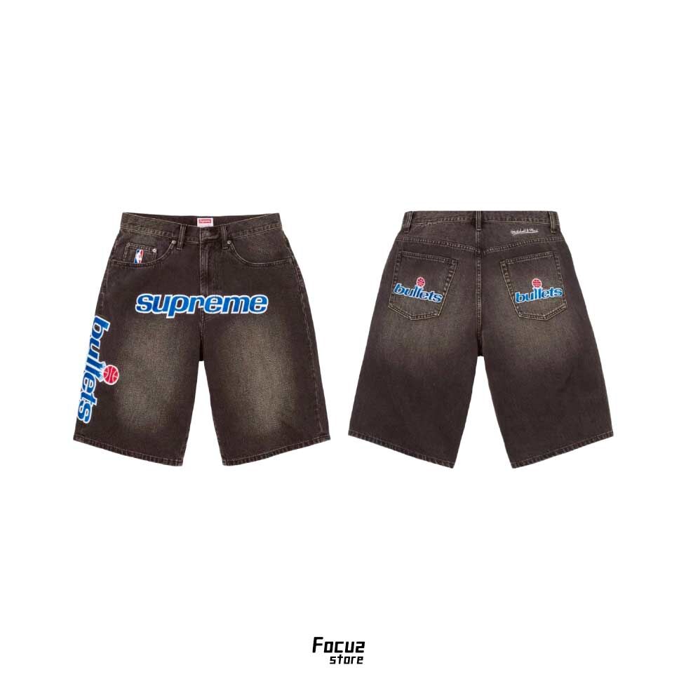 【Focus Store】現貨秒發 Mitchell & Ness x Supreme SS26 Week13 Washington Bullets Baggy Denim Short "Washed Black" 黑色 牛仔短褲