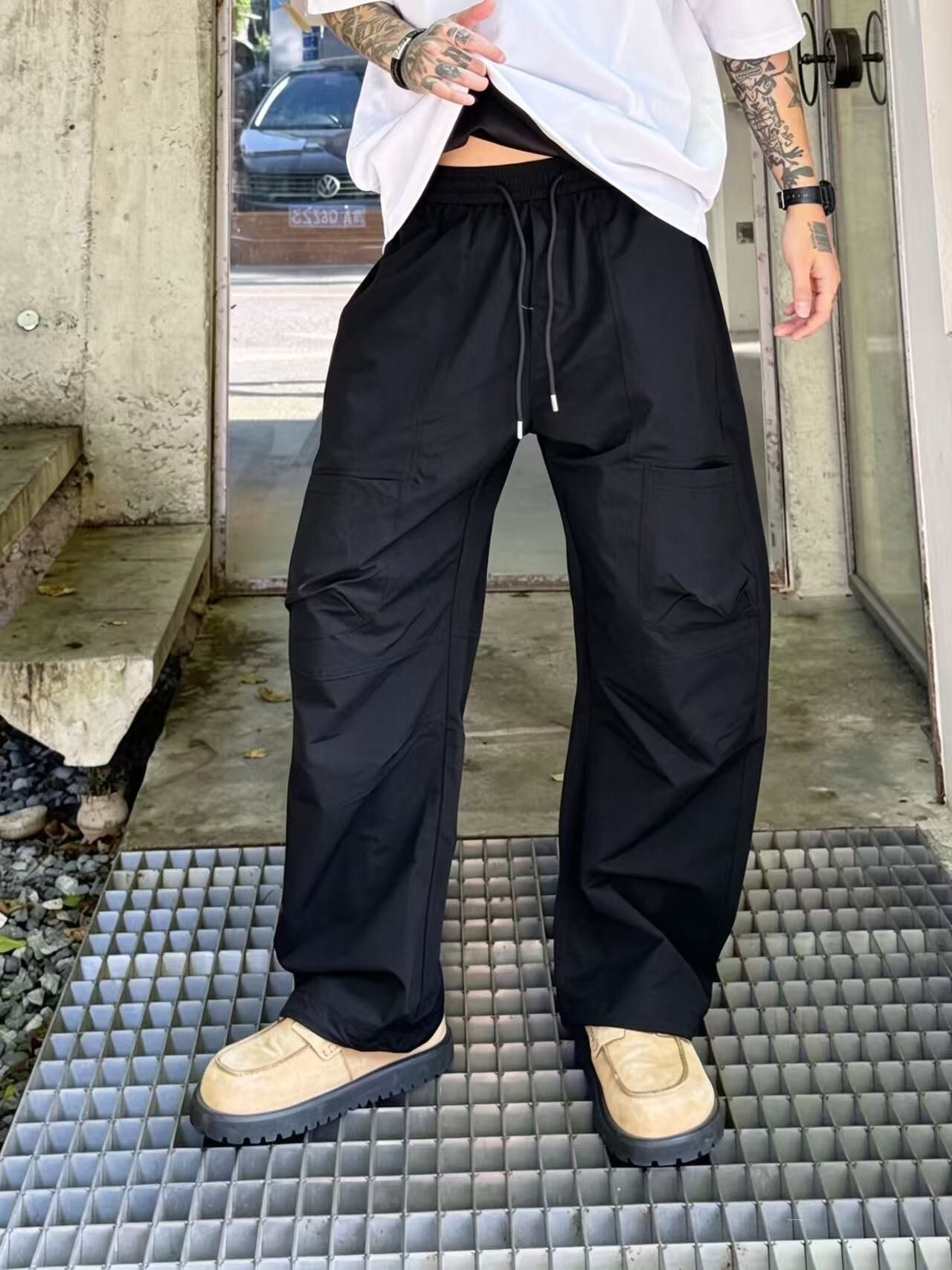XCTRL 寬鬆多口袋工裝長褲-黑