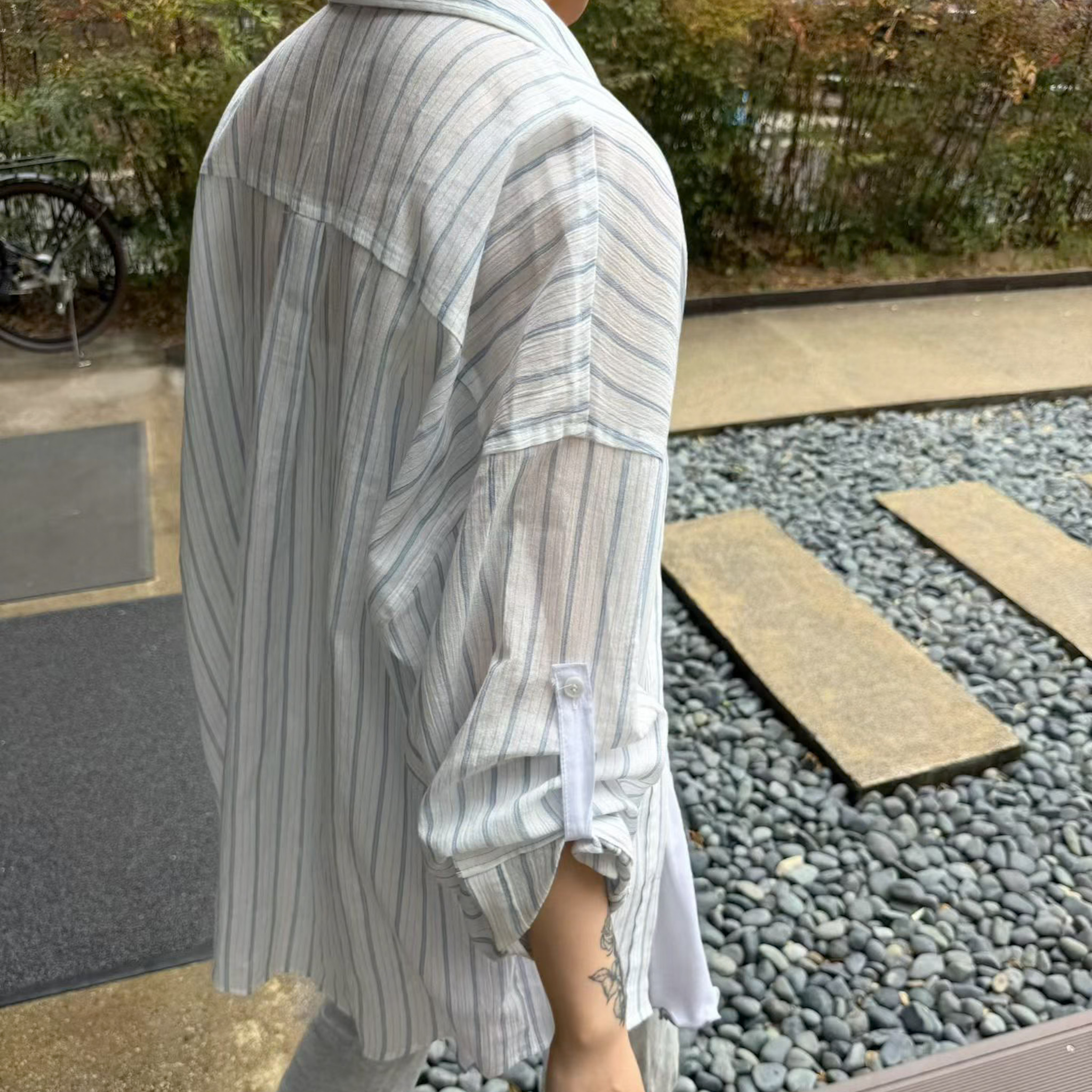 JS05夏日清爽棉麻直紋飄飄襯(藍條)