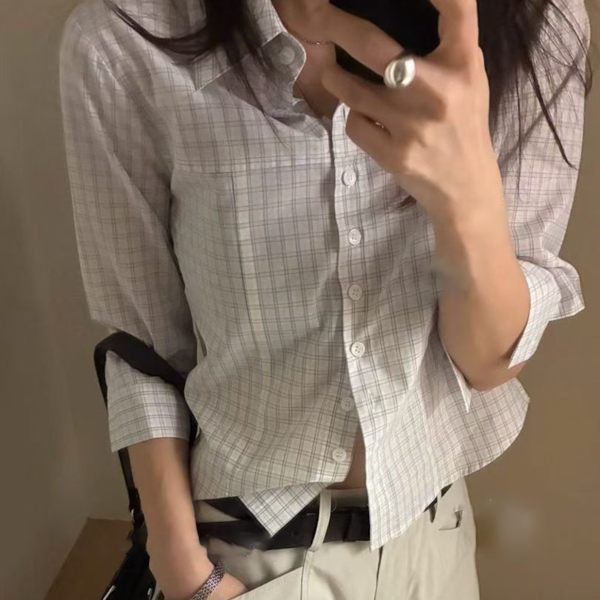 JS06小正肩修身七分袖設計襯(白格)