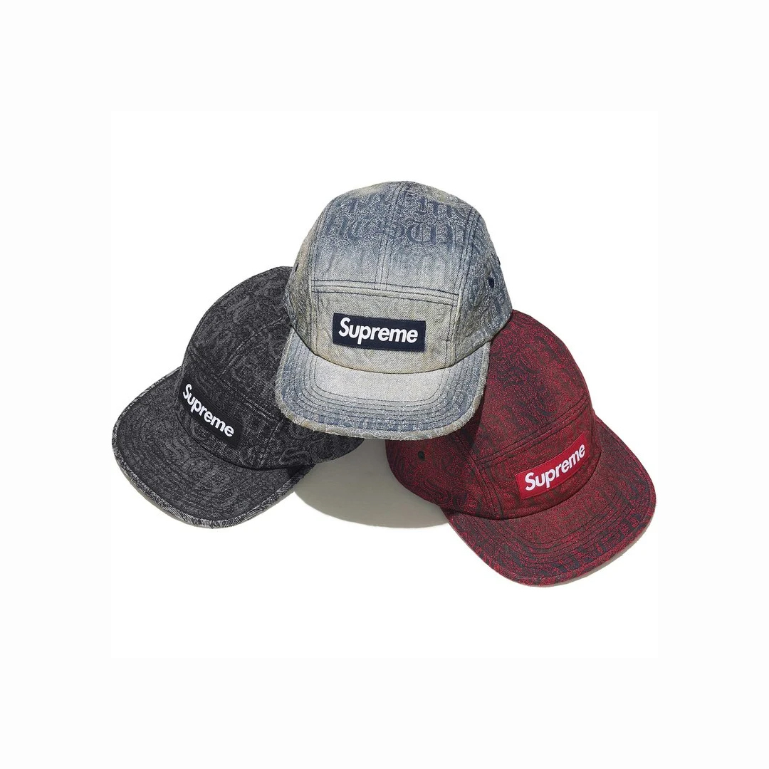 -(B06)-SUPREME STITCHED OLD ENGLISH DENIM CAMP SS26 刺繡哥德字 單寧 五分割帽