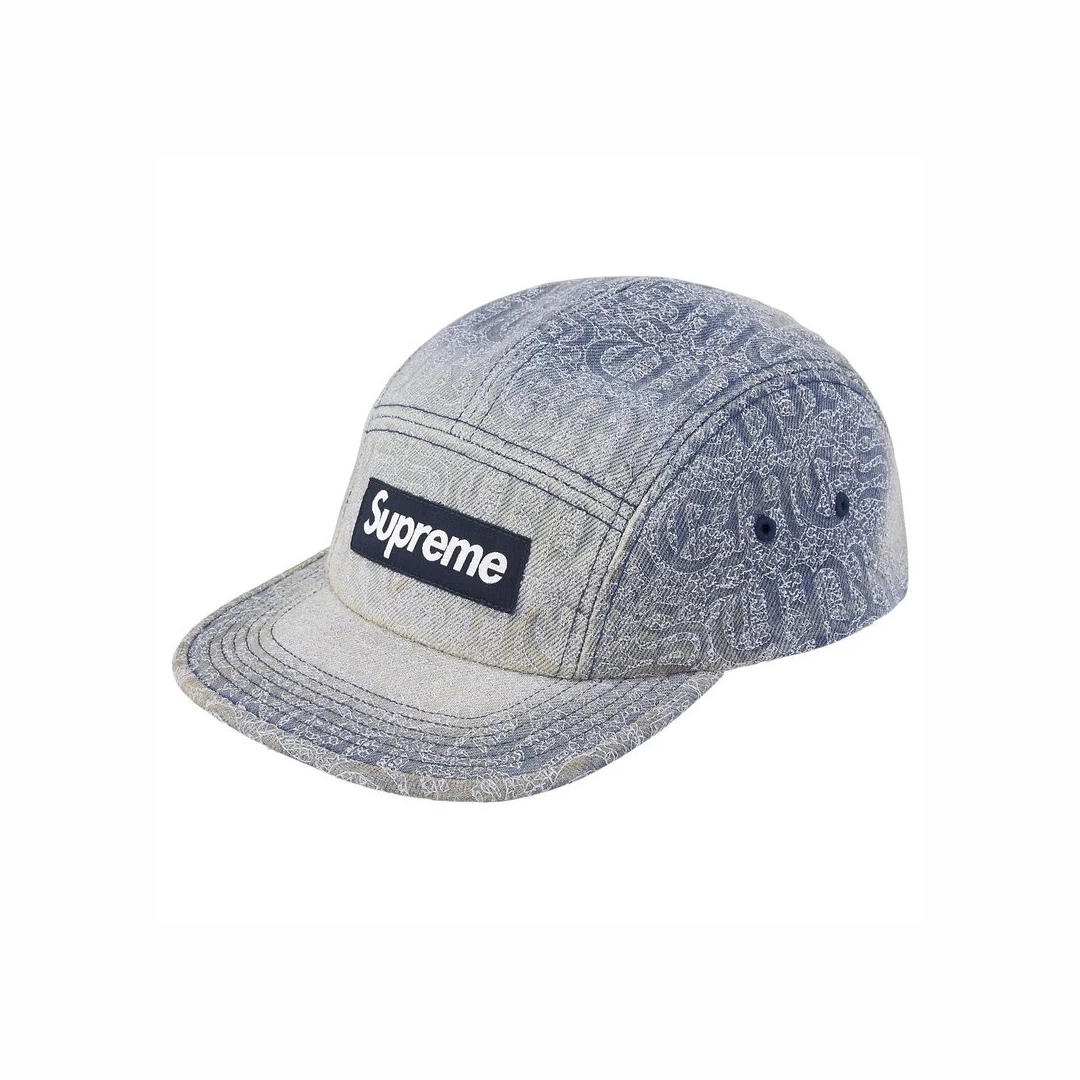 -(B06)-SUPREME STITCHED OLD ENGLISH DENIM CAMP SS26 刺繡哥德字 單寧 五分割帽