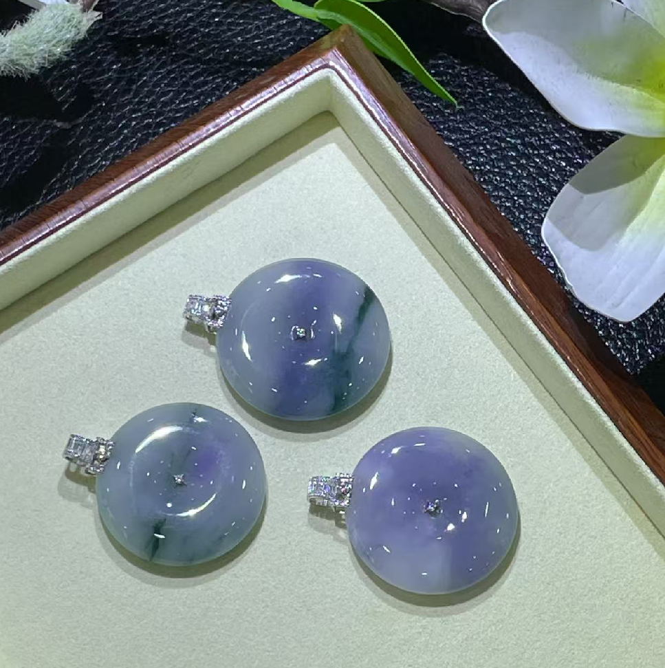 TK61 紫飄花翡翠18K平安扣 (JD3370) **連證書