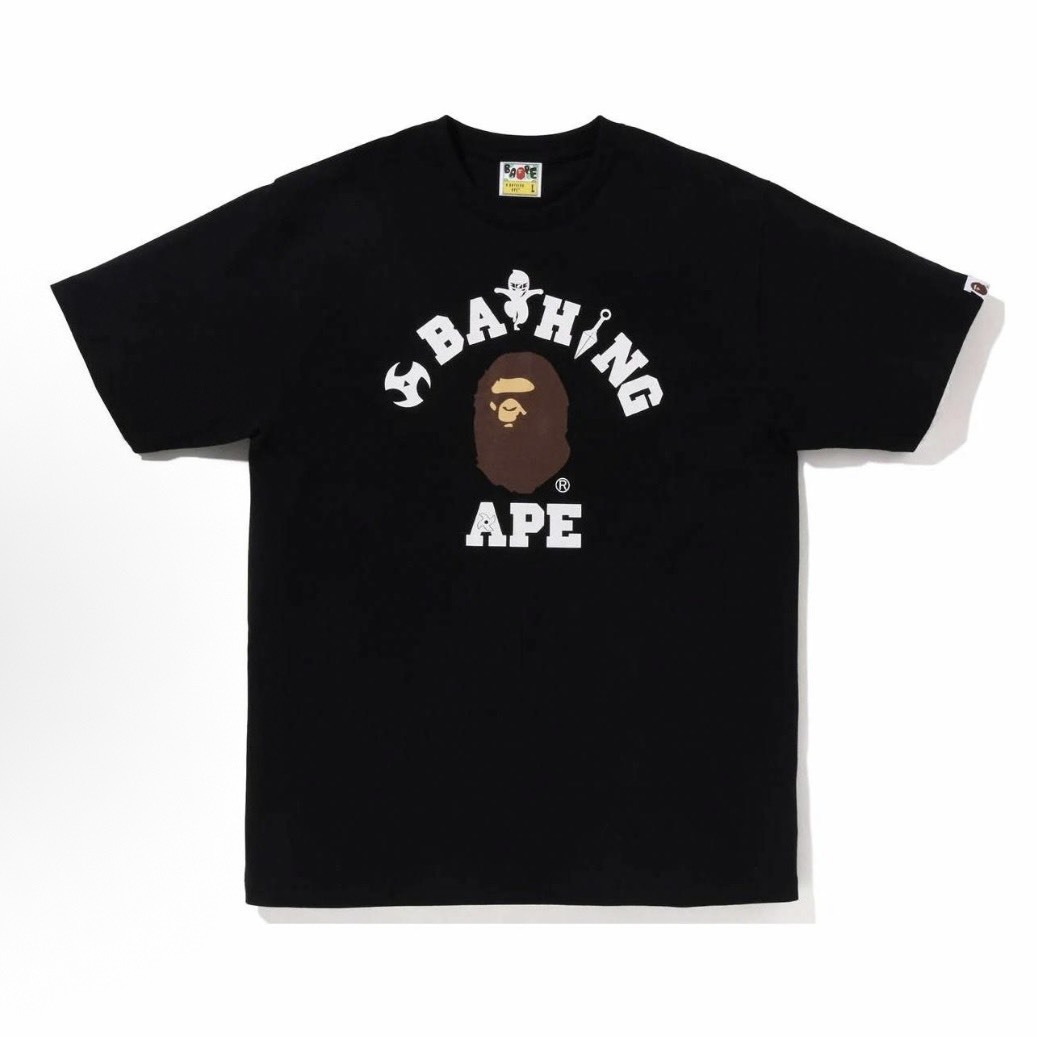 -(B4c03)-A BATHING APE APE HEAD BAPE NINJA COLLEGE TEE 忍者 小猿人T 白色/黑色- 1J22110070