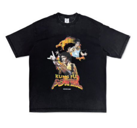 2nd Closet “KUNG FU POWER” Washed T-shirt - BLACK | D2-TE28