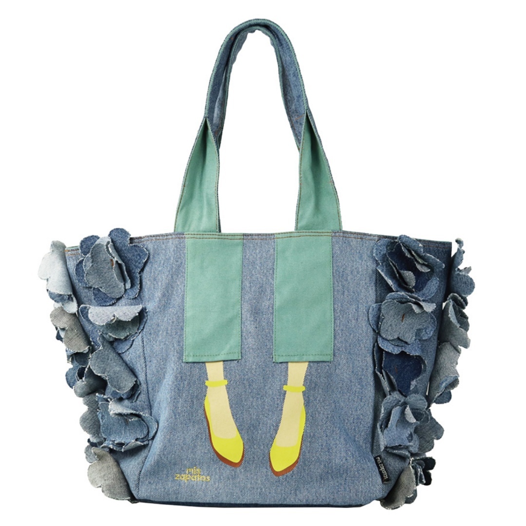 HKBG0603-047 (B-7318)Denim Flower Tote GRN (A47)