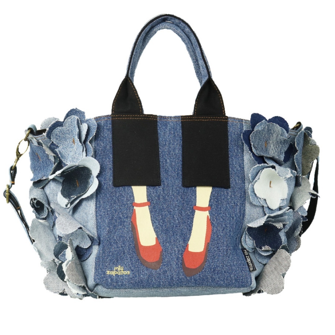 HKBG0603-052 (B-7319)Denim Flower Shoulder Bag BK (A52)