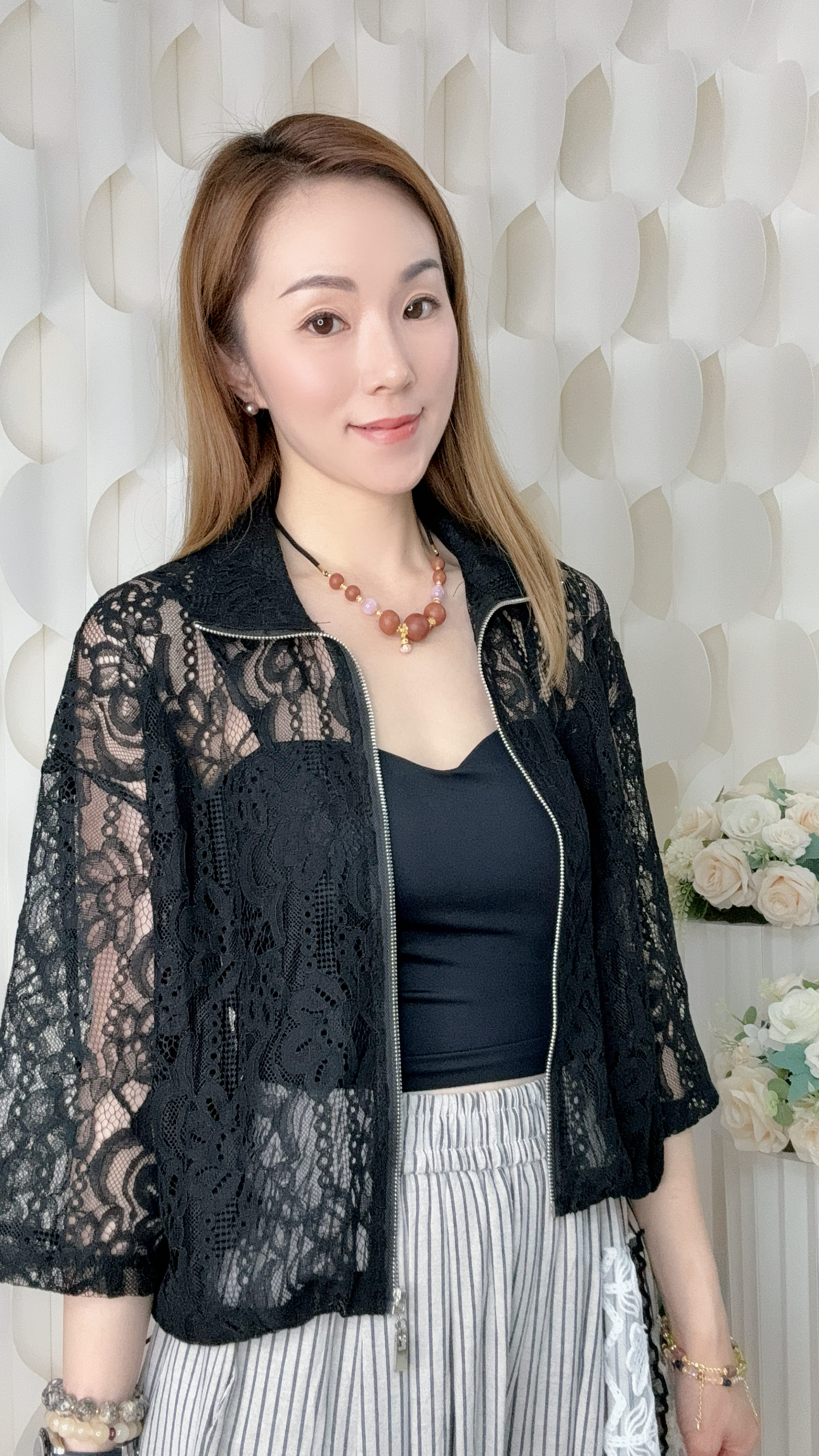 蕾絲刺綉拉鏈配內搭外套 (內胸24-50 腰24-52 長14吋/外胸44 腰42 長19吋) 56738 #0206clo