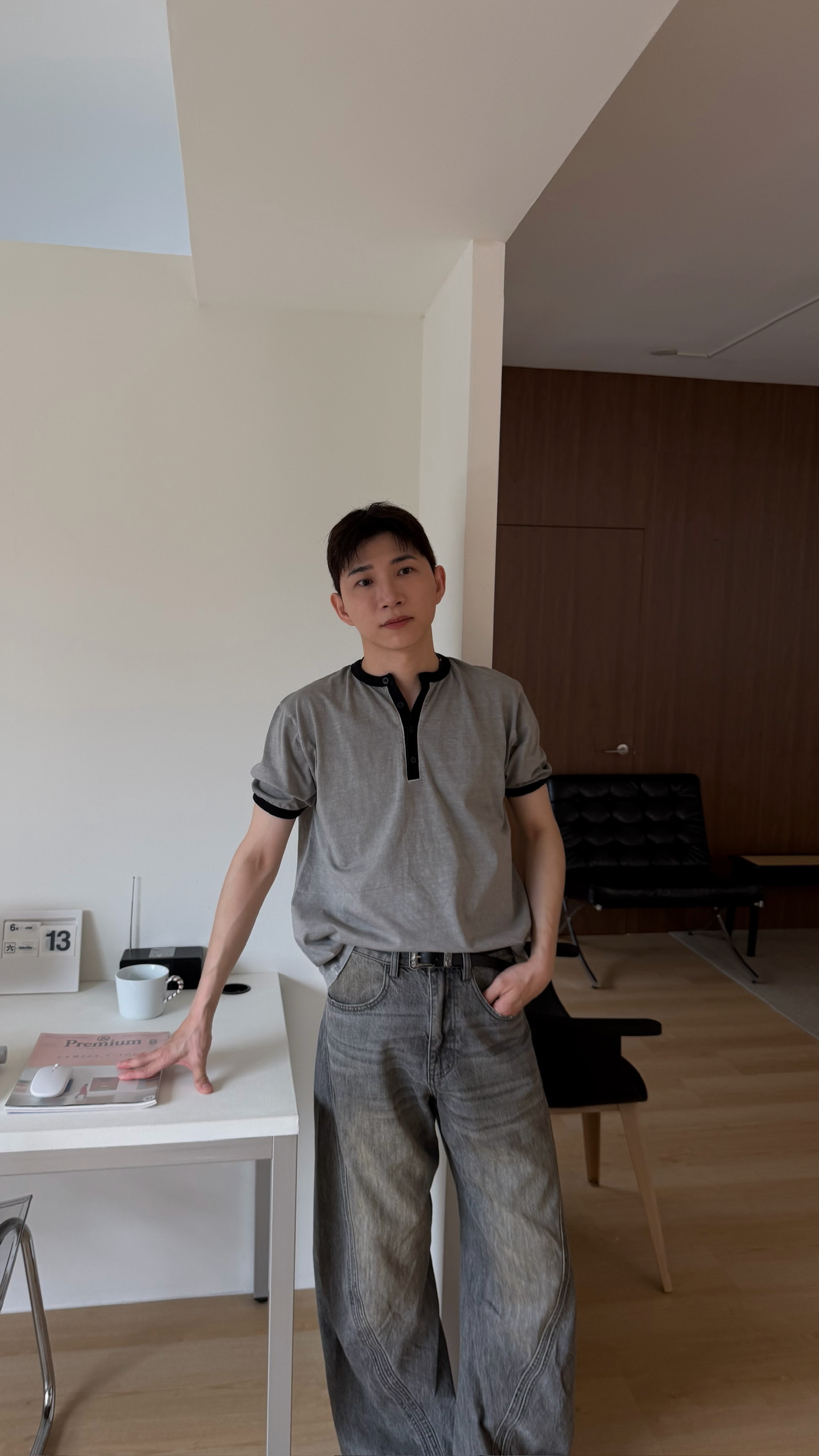 日常拼領排扣T shirt