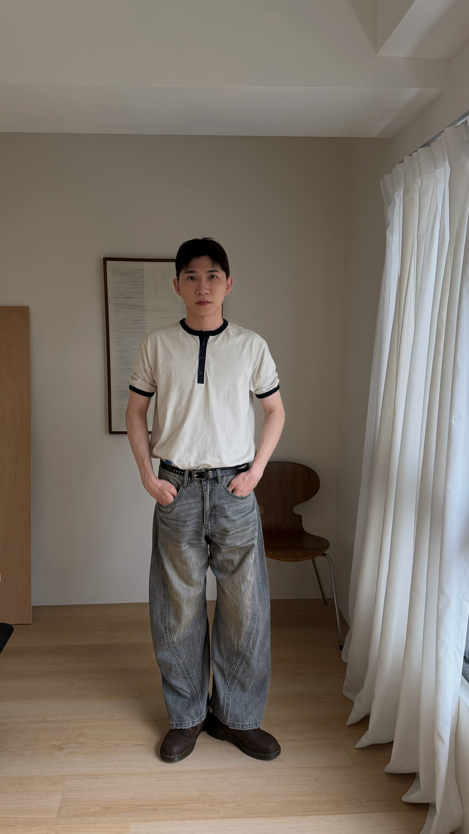 日常拼領排扣T shirt