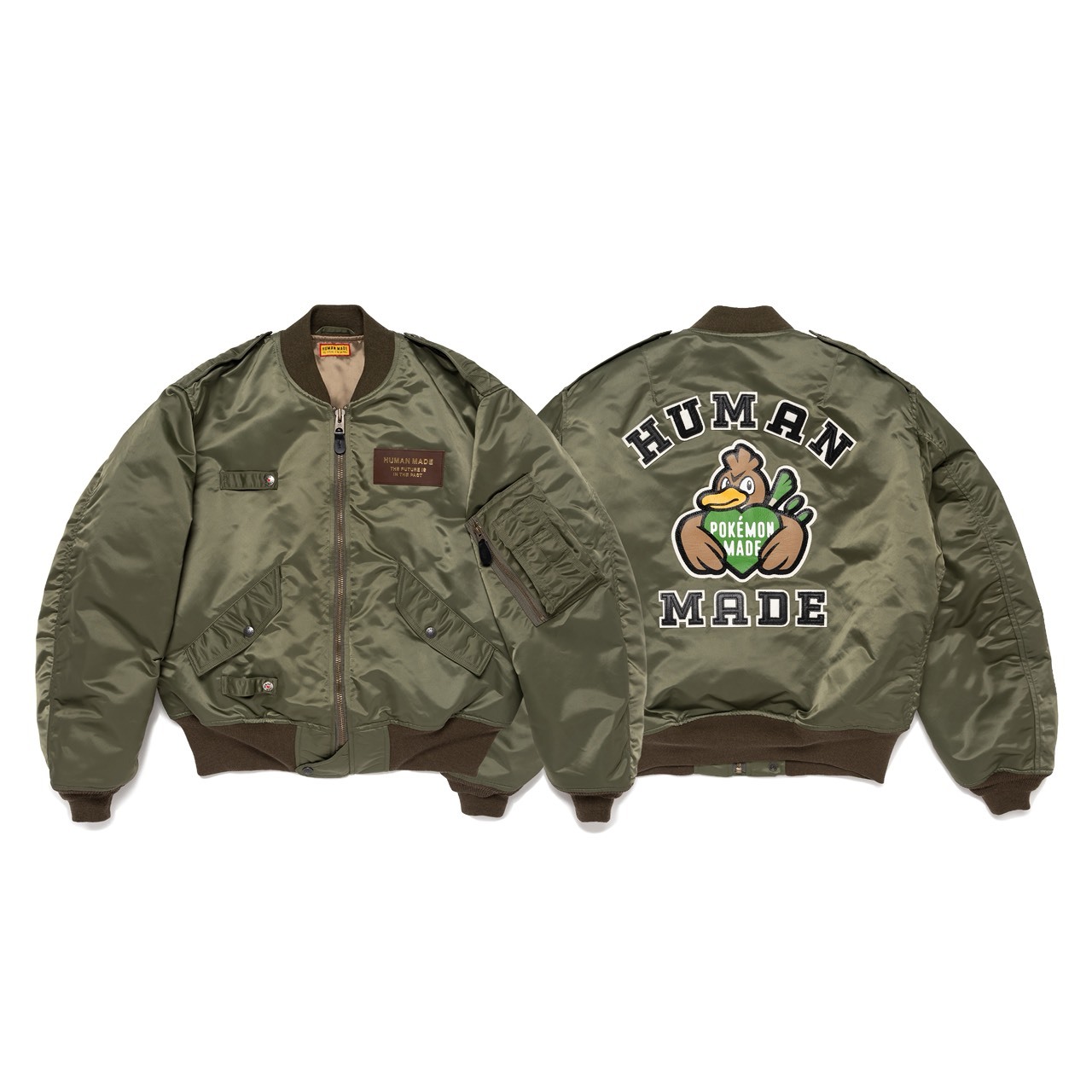 -(B024)-HUMAN MADE X POKEMON MADE PADDED BLOUSON OLIVEDRAB 寶可夢 神奇寶貝 大蔥鴨 MA-1 外套 橄欖綠-XX31JK006