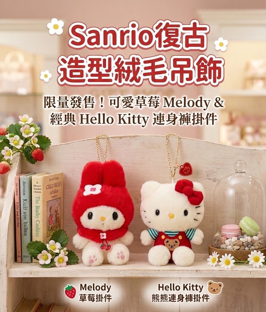 【預購】JM060204 Sanrio 復古造型絨毛吊飾