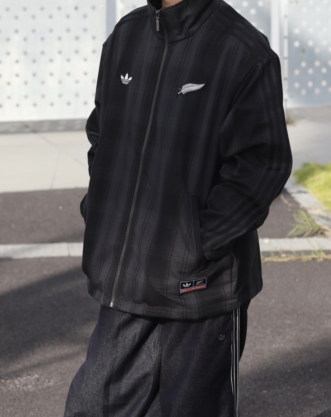 【代購】 adidas Originals & ALL BLACKS 復古黑灰格紋機能連帽外套 夾克 KG4633 聯名限定