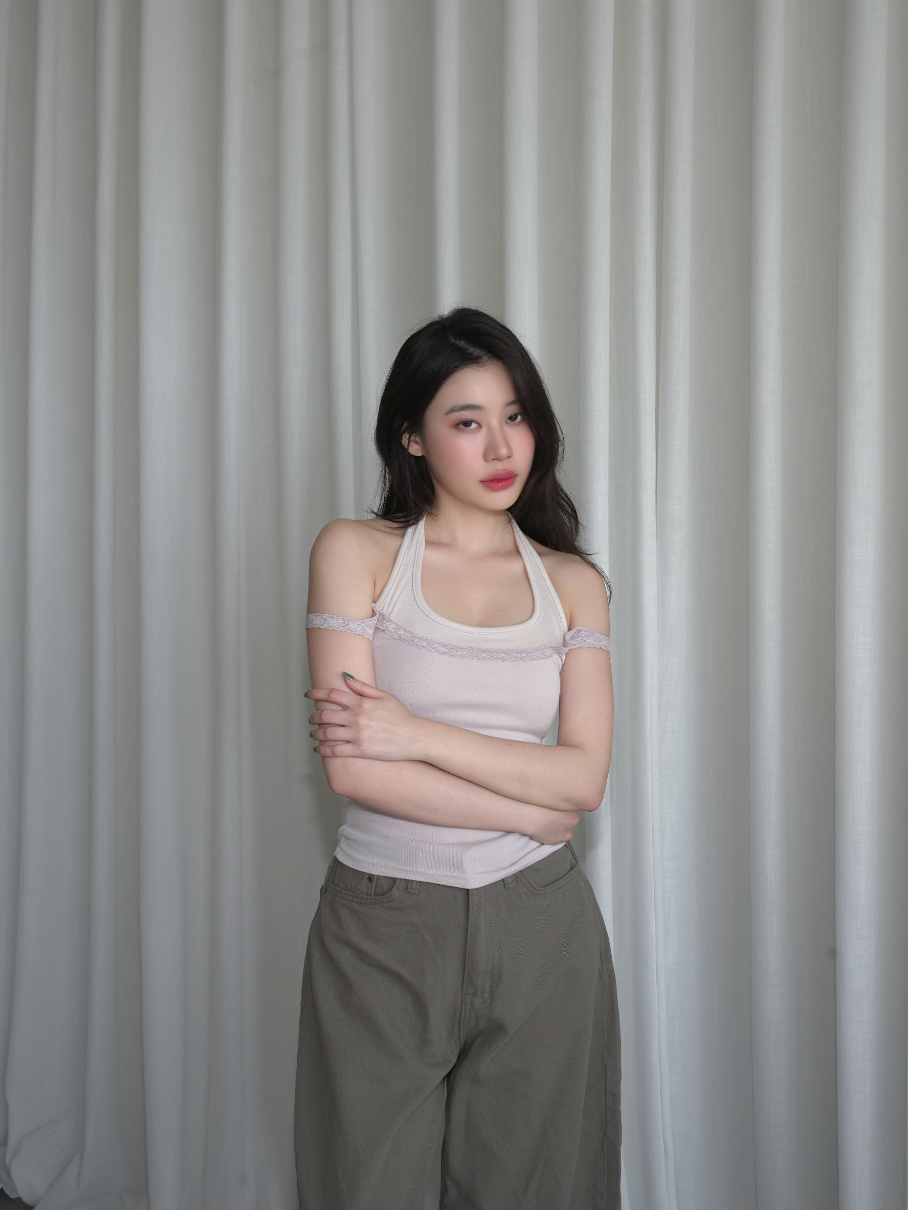Coquette 蕾絲繞頸假兩件背心