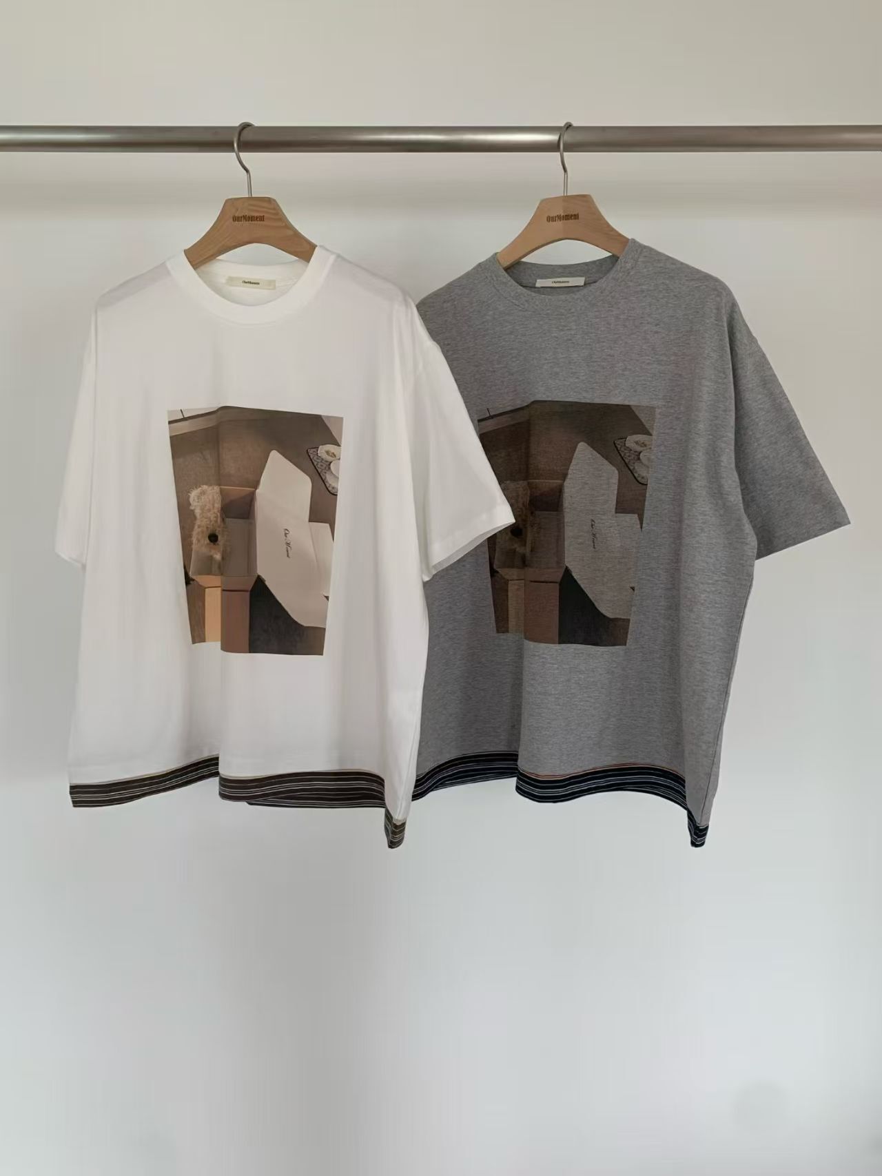 OT6321 法式圖案拼邊Tee
