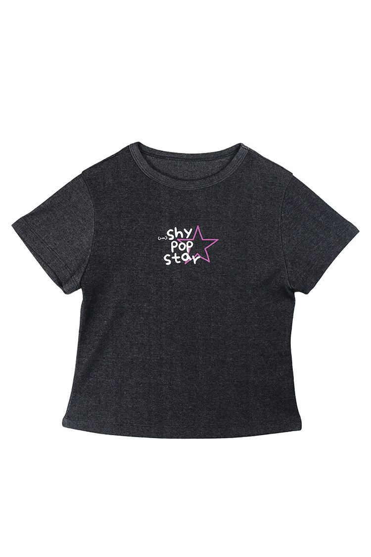 KALENDAR - (Super)Shy Pop Star Baby Tee [Charcoal]