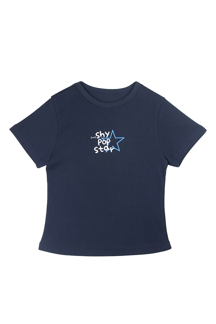 KALENDAR - (Super)Shy Pop Star Baby Tee [Navy]