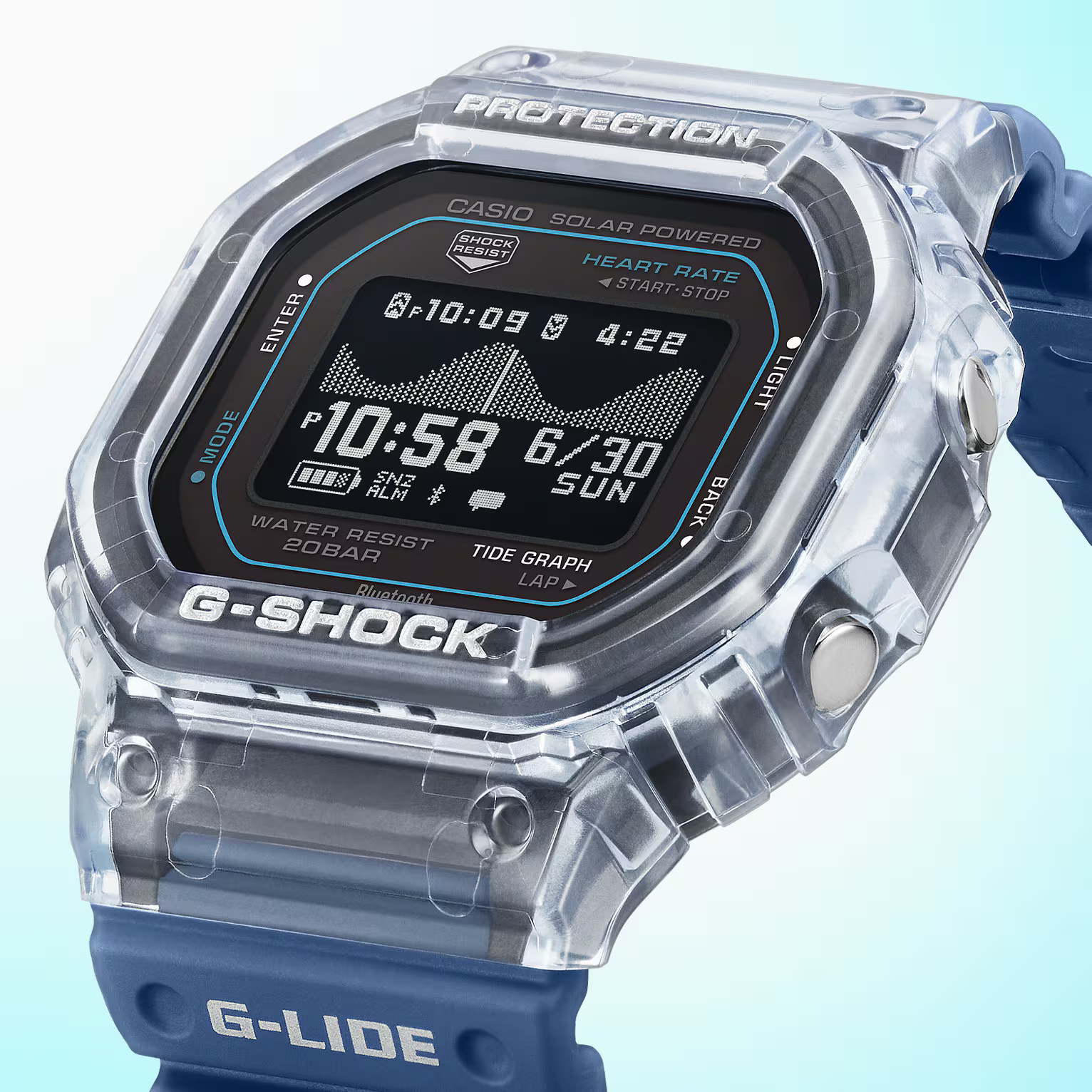 萬年鐘錶 - G-SHOCK  G-LIDE  心率偵測從海浪到健身運動全方位太陽能電子錶  GBX-H5600-2 錶徑 : 44.5MM