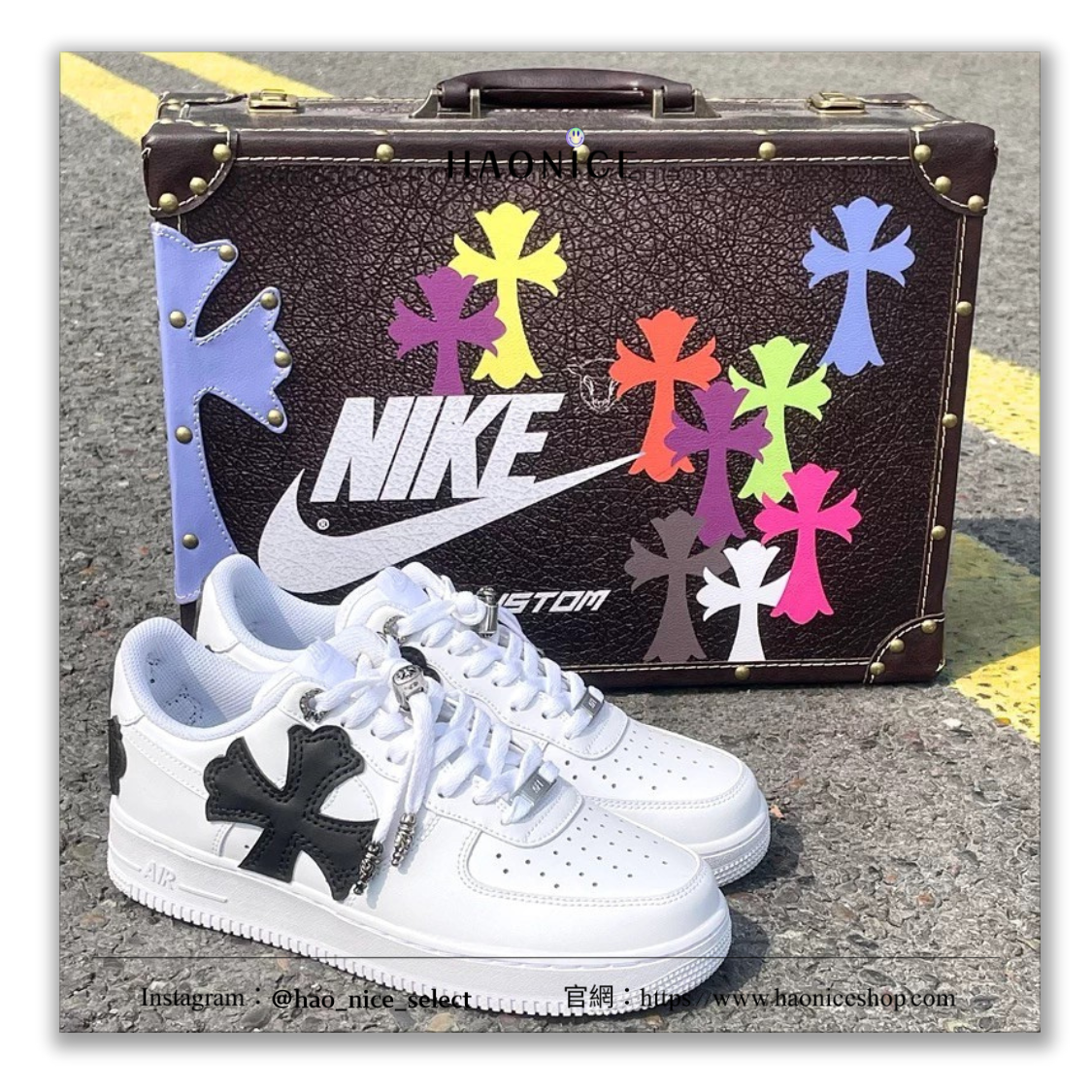 【HAO NICE】客製🎨Nike Air Force 1 x Chrome Hearts 克羅心元素 銀飾 黑色皮革十字架 黑白 板鞋 休閒鞋 假一賠十 配合legit 驗貨
