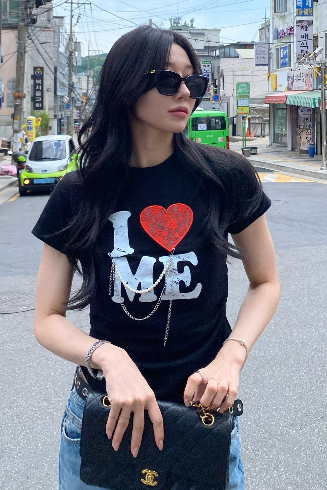 I LOVE ME珍珠鍊短袖T